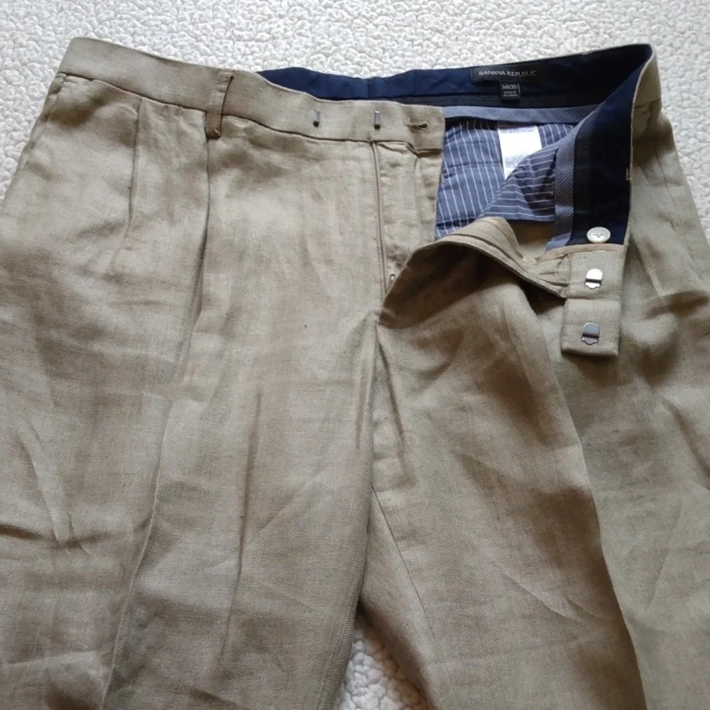 Banana Republic Tan Modern/Slim Fit Linen Summer Pants 34 - 30